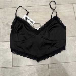 GARAGE CLOTHING - Draya Lace Trim Satin Top